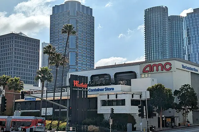 The palm-lined entrance of Westfield Century City on a sunny day