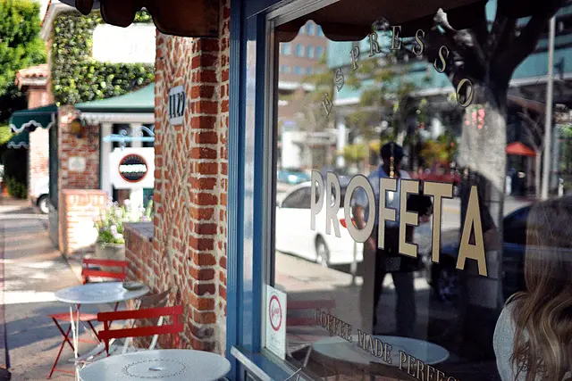 Espresso Profeta's storefront with sidewalk tables